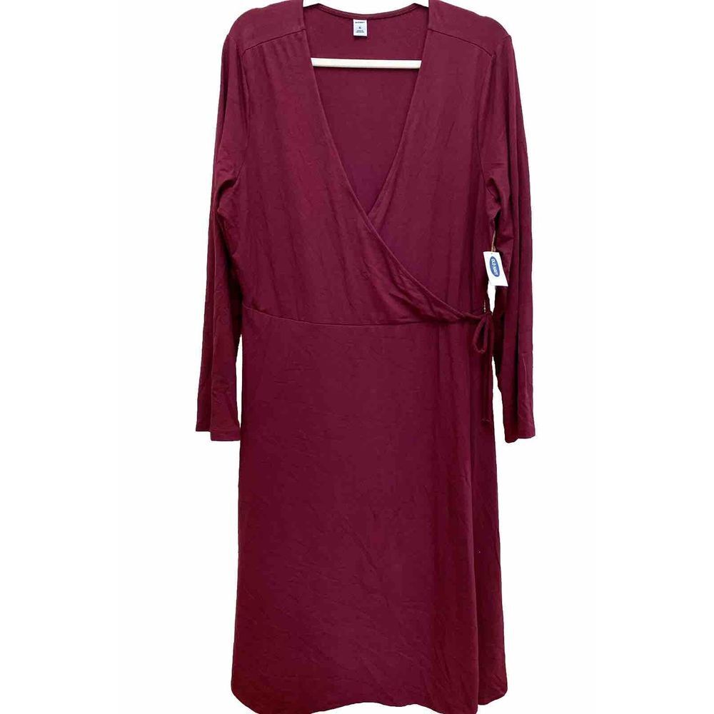 NWT‎ Old Navy Faux Wrap Dress Maroon Plunging Neck Line XL (missing hook)